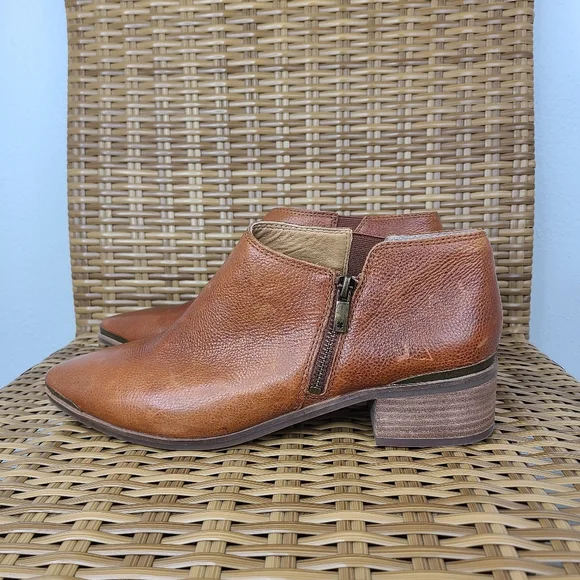 Lucky Brand Shoes Koben Booties Leather Stacked Heels Pointed Brown Size 11 - Picture 5 of 16